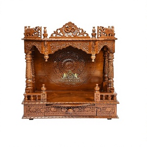 Exquisite Carved Divine Temple for Home Traditional Handcrafted Pooja <b>Mandir</b> for Home Teak Wood Home Temple With Sliding Tray - Product Image 1