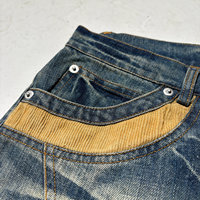 Jeans chinois OEM, fabrication streetwear, jeans super baggy pour hommes, effet délavé, denim vintage, pantalon avec patchs en velours côtelé, tendance
