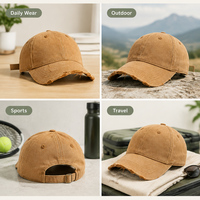 Casquette de baseball en coton délavé vintage avec logo brodé personnalisé, 6 panneaux, visière déchirée, pour la vente en gros