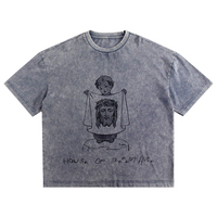 Camiseta Oversize para Hombre con Lavado Ácido, Estampado de Arte Religioso, Algodón Premium, Estilo Urbano, Camiseta Gráfica Vintage