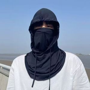 Sombrero de protección solar de seda helada de una pieza, cubierta facial transpirable unisex para conducir y andar en bicicleta, color rosa - Product Image 4