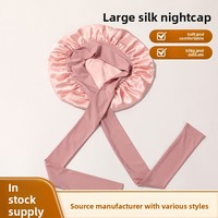 Bonnet de nuit en soie de luxe pour le soin des cheveux, bonnet en satin avec large bande de ruban et nœud réglable, grande taille, bonnet de sommeil en soie pour femmes