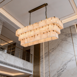 Luxury Natural Jade & Marble Panel Chandelier, Indoor <b>Lighting</b> for Hotel Lobbies, Villas, Living Rooms and <b>Dining</b> Rooms - Product Image 4