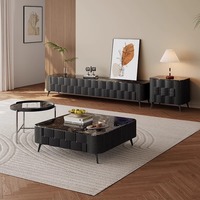 Ensemble de table basse convertible multifonctionnelle minimaliste avec rangement, structure en bois et acier moderne, durable, noir, meuble TV pour salon