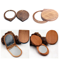 Vente en Gros Usine Ensemble Miroir de Maquillage en Bois Massif et Bambou, Compact, Portable, de Poche, avec Peigne, Miroir à Main en Noyer et Chêne
