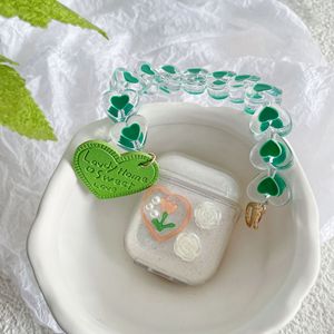 Étui airpods 2/ pro transparent, motif floral, avec feuilles, chaîne verte cœur, décoration, <span class=keywords><strong>dernier</strong></span> modèle, bling - Product Image 3