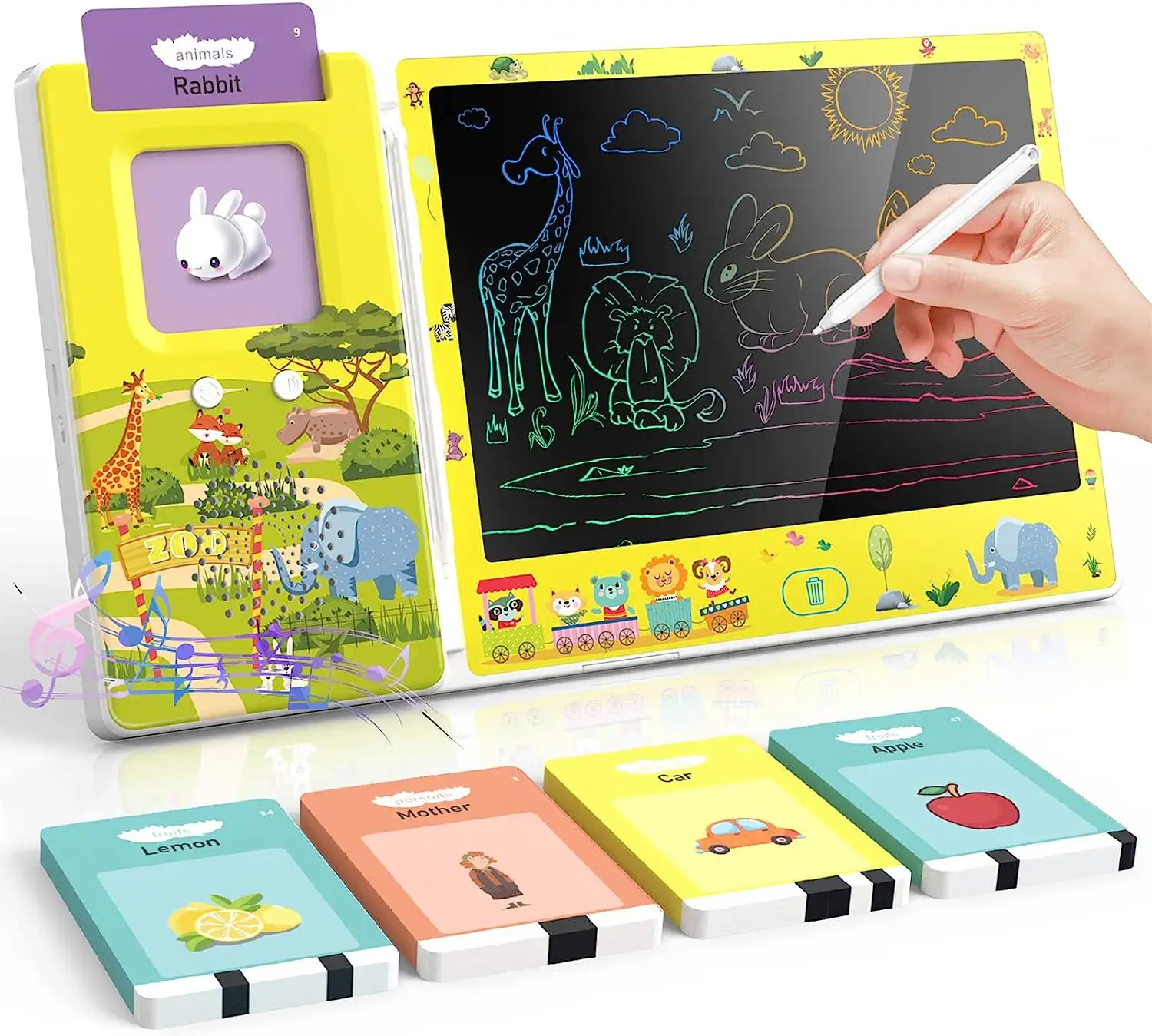 Mesin belajar bahasa Inggris, 2 in1 mainan mesin belajar bahasa Inggris 8.5 inci Tablet menulis LCD dengan 224 kata Penglihatan kartu Flash