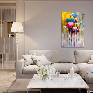 Impression sur toile moderne et colorée : Décoration artistique en verre avec parapluies colorés, ART EN VERRE TÉMPERÉ - Product Image 3