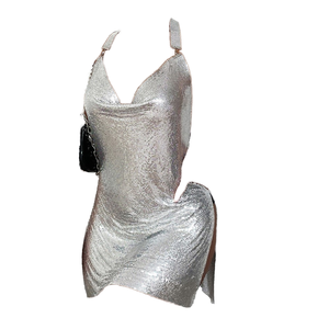 Personalizado de moda de alta costura de lujo al por mayor de las mujeres de una pieza vestido Sexy espalda descubierta Club Party lentejuelas Casual transpirable servicio OEM - Product Image 1