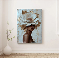 Peinture florale contemporaine sur porcelaine cristalline pour femme, affiche de luxe léger avec accents dorés, art mural texturé pour chambre à coucher et hall d'hôtel