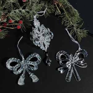 Christmas Tree Decorations Transparent Crystals Acrylic Bow Tree <b>Hanging</b> <b>Ornaments</b> for Holiday Home Tree Decor Supplies - Product Image 3