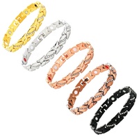 Bracelet Énergétique Magnétique Thérapeutique Détachable, Style Rétro, Incrusté de Diamants, Motif Feuille Brossée, Accessoire de Santé, Vente en Gros