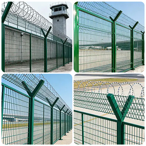Clôture de sécurité en treillis soudé galvanisé à chaud avec poteaux en Y, fil barbelé anti-escalade et anti-coupure, personnalisable <span class=keywords><strong>pour</strong></span> une sécurité renforcée - Product Image 1