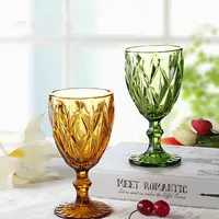Handmade Vintage Thick Glass Goblet, Colored Water, Juice