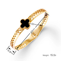 Bracelet jonc tendance 2025 pour femme, en acier inoxydable plaqué or 18 carats, avec chaîne, maillons et breloque trèfle porte-bonheur, cadeau