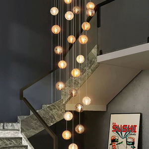 Lampu kristal Modern, lampu gantung bola kaca, lampu liontin untuk ruang tamu, Vila, Tangga