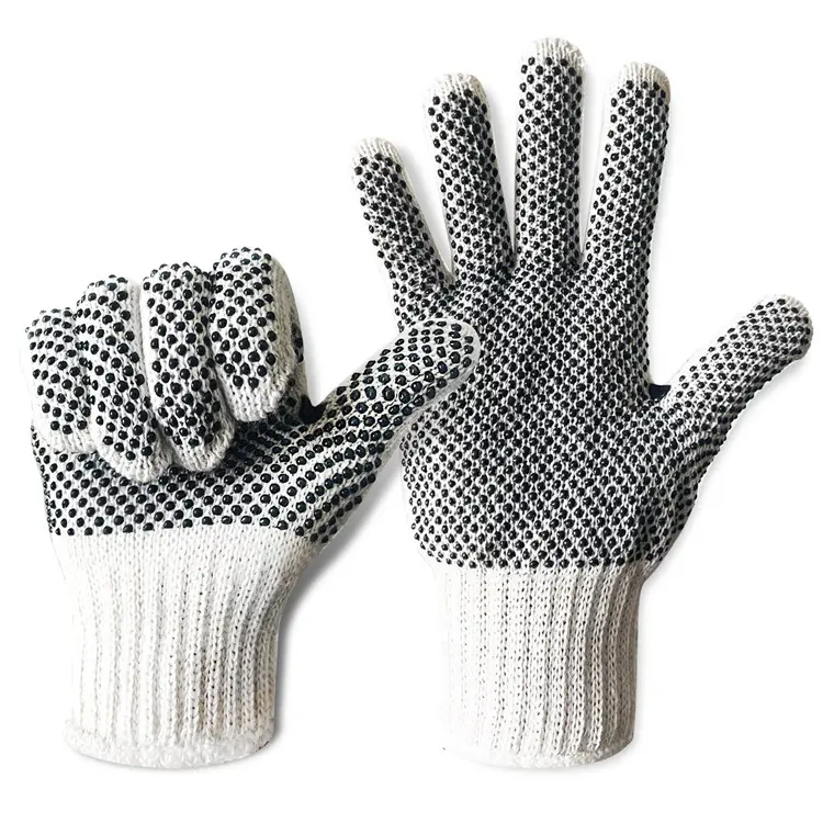 Ouble-guantes de punto de algodón para pintor de jardín, manoplas antideslizantes con agarre de cuerda punteada para seguridad en el trabajo