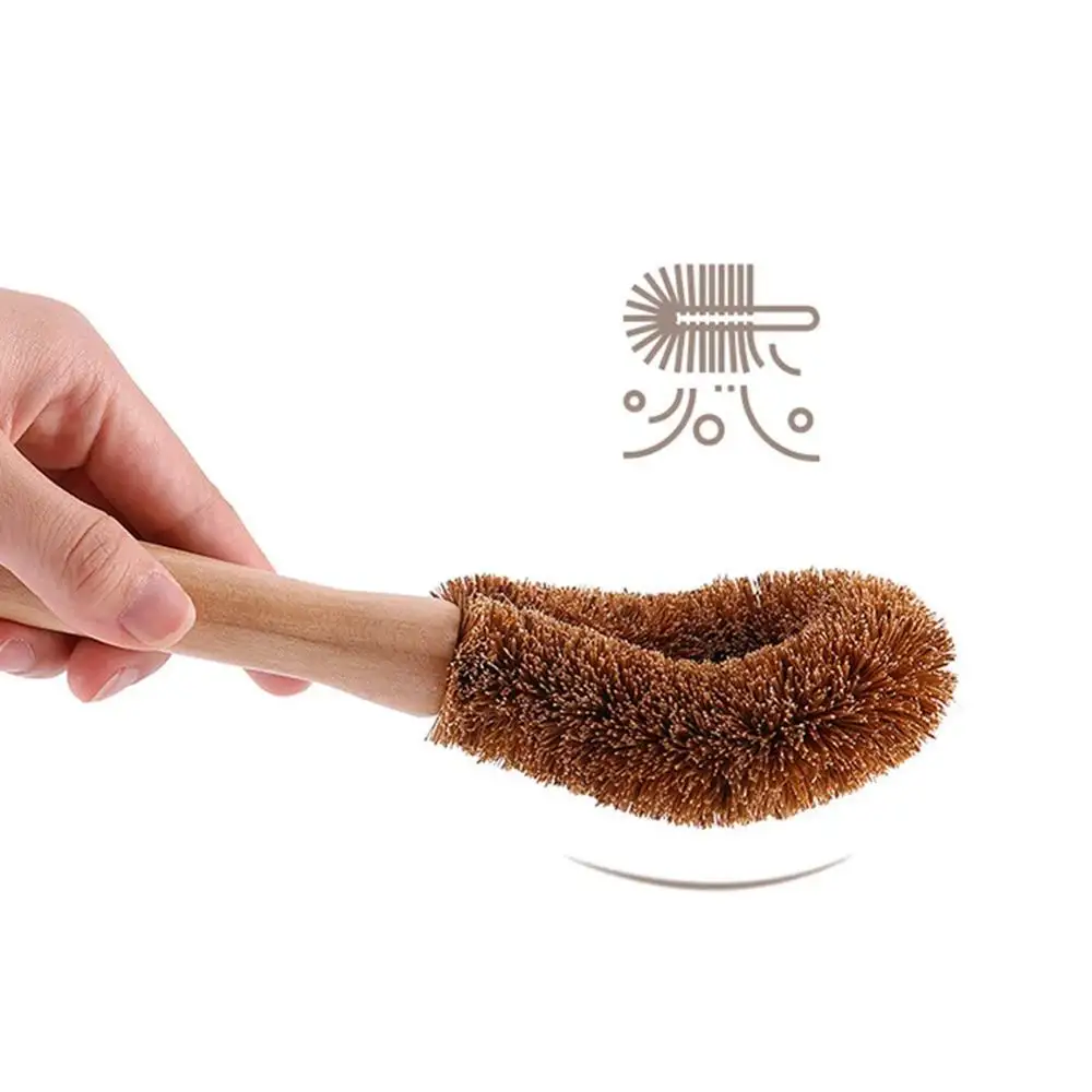 Natural Coconut Palm Pot Brush a Wooden Handle Hang Rope Kitchen Pans Dishes Cleaning Brushes Dish Brush