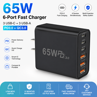 Chargeur rapide GaN magnétique HNT OEM ODM 65W US/EU avec 3 ports USB et 3 ports Type-C, protection PD3.1 OVP pour ordinateurs portables et téléphones mobiles
