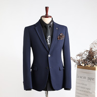 Jas Formal Bisnis Profesional Pria Model Baru Slim Fit Single Breasted Dua Kancing Bahan TR Tenun untuk Pakaian Pernikahan