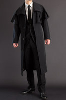 Manteau à revers pour hommes Costume décontracté Polyester extérieur avec doublure Manteaux longs Coupe-vent Ceinture à simple boutonnage Manteau pour hommes Pardessus