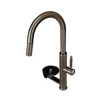 Robinet de cuisine noir haut de gamme à poignée unique avec douchette extractible à valve céramique, bec rotatif, mitigeur chaud/froid