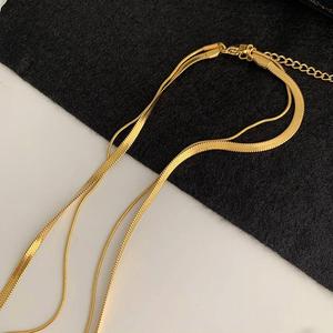 Double Layer Snake <b>Chain</b> Necklace | 18K PVD Gold Plated Stainless Steel Flat <b>Mirror</b> Choker Necklace | Fashion Jewelry for Women - Product Image 2