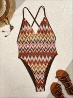 Maillot de bain une pièce rayé EU US pour femme, sexy et élégant, idéal pour l'été et la plage