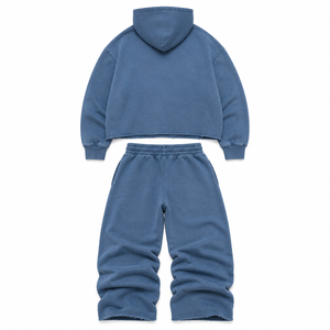 Tuta da uomo vintage lavata a due pezzi, con felpa cropped con bordo grezzo <span class=keywords><strong>e</strong></span> pantaloni della tuta a <span class=keywords><strong>gamba</strong></span> larga, set oversize con stampa grafica - Product Image 2