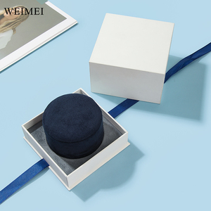 Luxury Blue Velvet White Paper Cylinder Jewelry Packaging <b>Box</b> with Ribbon for Wedding Ring Necklace <b>Earrings</b> - Product Image 3