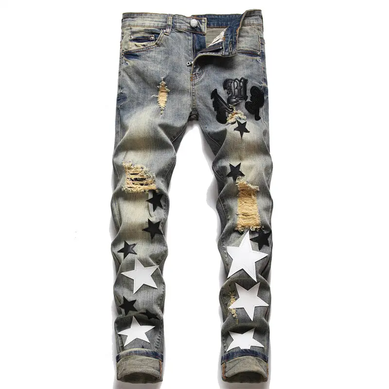 New custom Ripped stacked denim jeans jeans trousers men designers brand jeans men