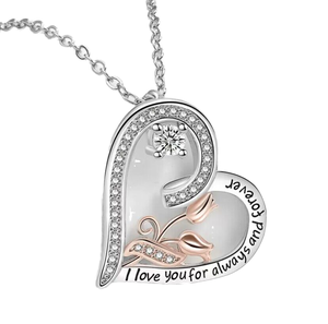 Nuova Collana con Cuore e Rosa '<span class=keywords><strong>Ti</strong></span> <span class=keywords><strong>Amo</strong></span> per Sempre' con Zirconi in Lega di Zinco per Donne e Unisex, Regalo per San Valentino e Feste - Product Image 1