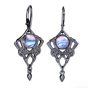 Orecchini Pendenti Vintage a Forma di Lucchetto in Labradorite, Design Retrò, Gioielli di Moda per Donne - Product Image 2