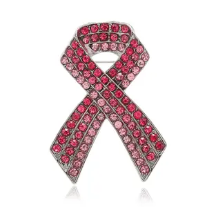 トレンディなピンクのリボンラインストーンブローチ乳がん啓発ブローチピンウイルスとエイズバッジ女性ブローチジュエリー