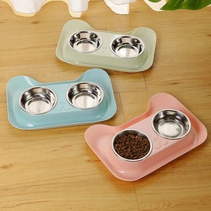 ถาดอาหารสัตว์เลี้ยงสแตนเลสแบบกันลื่นสำหรับแมวและสุนัข ชามคู่ - Product Image 2