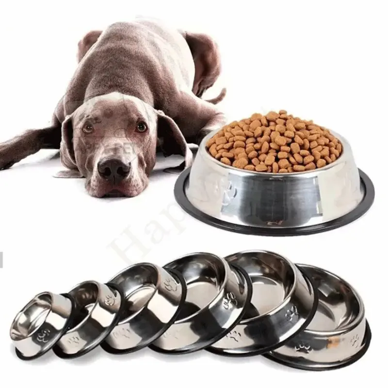 Cuenco antideslizante de acero inoxidable para perros y gatos, alimentador de agua redondo para mascotas, cuencos para perros, comida para cachorros, tazón de alimentación de agua