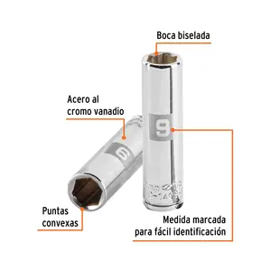 Juego de Llaves de Tubo Largas de 9 mm, 6 Puntas, Accionamiento de 1/4 de Pulgada, Marca TRUPER - Product Image 2