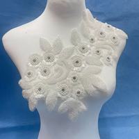 RYL Applique brodée de fleurs perlées avec strass, garniture en dentelle à coudre pour robe de mariée, accessoires de décoration pour vêtements féminins