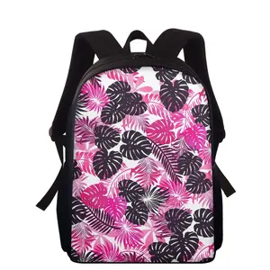 स्कूल बैग 2023 पोलेनीशियाई आदिवासी गुलाबी राक्षस पत्ती प्रिंट लड़की बैग कस्टम आकस्मिक बैग स्कूल बैग बच्चों किशोर के लिए