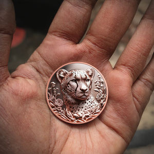 Auf Lager 1 Unze Kupfermünze High Relief 3D Wildlife <span class=keywords><strong>Cheetah</strong></span> Keine Form Ladung Low MOQ Großhandel 40mm Metall <span class=keywords><strong>Logo</strong></span> für Geschenk - Product Image 3