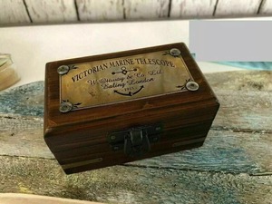 Télescope monoculaire vintage en laiton avec boîte en bois, observation marine portative, artisanat métallique nautique, cadeau de présentation - Product Image 1