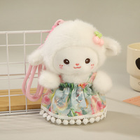 En gros, Pendentif en peluche mouton blanc en robe fleurie, porte-clés animal en peluche doux, breloque de sac et pendentif en peluche pour sac à dos de filles