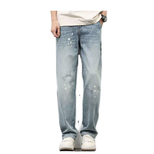 Bestseller Durable Winter Knitted Denim Workwear Cotton Straight Slim Fit Vintage Washed <b>Elastic</b> <b>Waist</b> Windproof Business Casual - Product Image 2