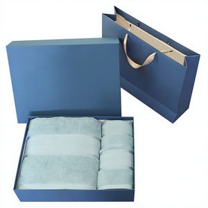 Ensemble de serviettes d'hôtel cinq étoiles en pur coton extra-épais, trois pièces avec bordure brodée et bordure <span class=keywords><strong>crochet</strong></span>ée, emballage en boîte cadeau - Product Image 1