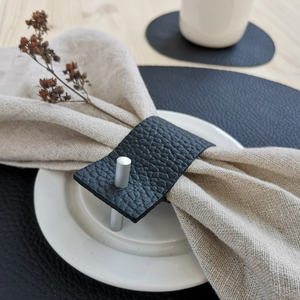 Cincin Serbet Kulit PU Fashion Sederhana Alami Tempat Serbet Kertas Berlapis Felt Organizer Cincin Serbet - Product Image 2