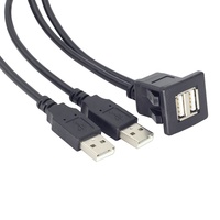 Cable de extensión dual USB 2,0 macho a hembra para puertos de cargador de Cable USB de montaje empotrado para tablero de coche cuadrado