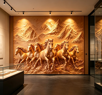 Papier peint mural 3D en relief avec huit chevaux au galop, paysage de montagne dorée, papier peint personnalisé pour le bureau, l'hôtel, la maison, la décoration