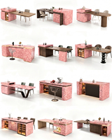 Comptoir de bar de luxe en mini-quartz rose, îlot de cuisine en pierre de cristal rose, taille personnalisée
