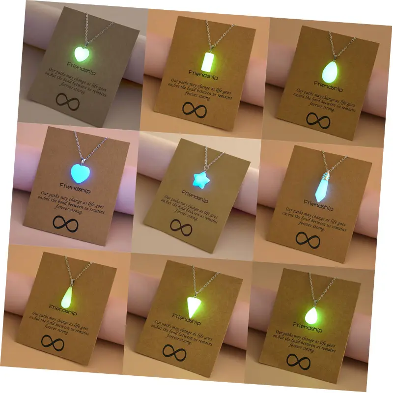 Charm Glow in the Dark Necklace Luminous Water-drop Star Heart Pendant Necklace Fashion Party Jewelry