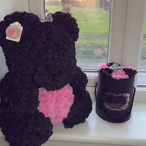 Venta al por mayor negro Rosa flor artificial espuma oso de peluche 25/40cm oso rosa con caja para el Día DE LA MUJER regalos del Día de San Valentín